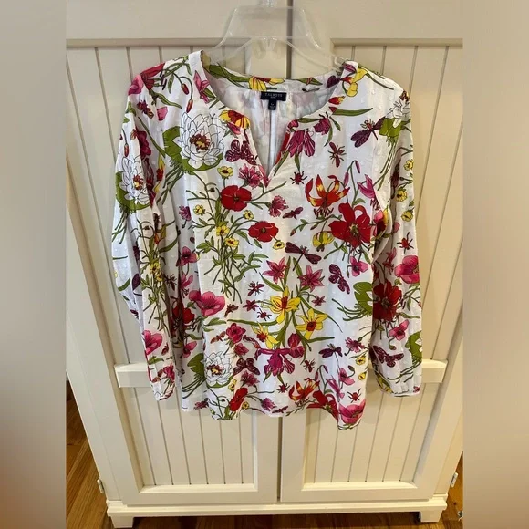 Talbots Floral Blouse - White, Pink, Yellow, Green - Picture 1 of 13